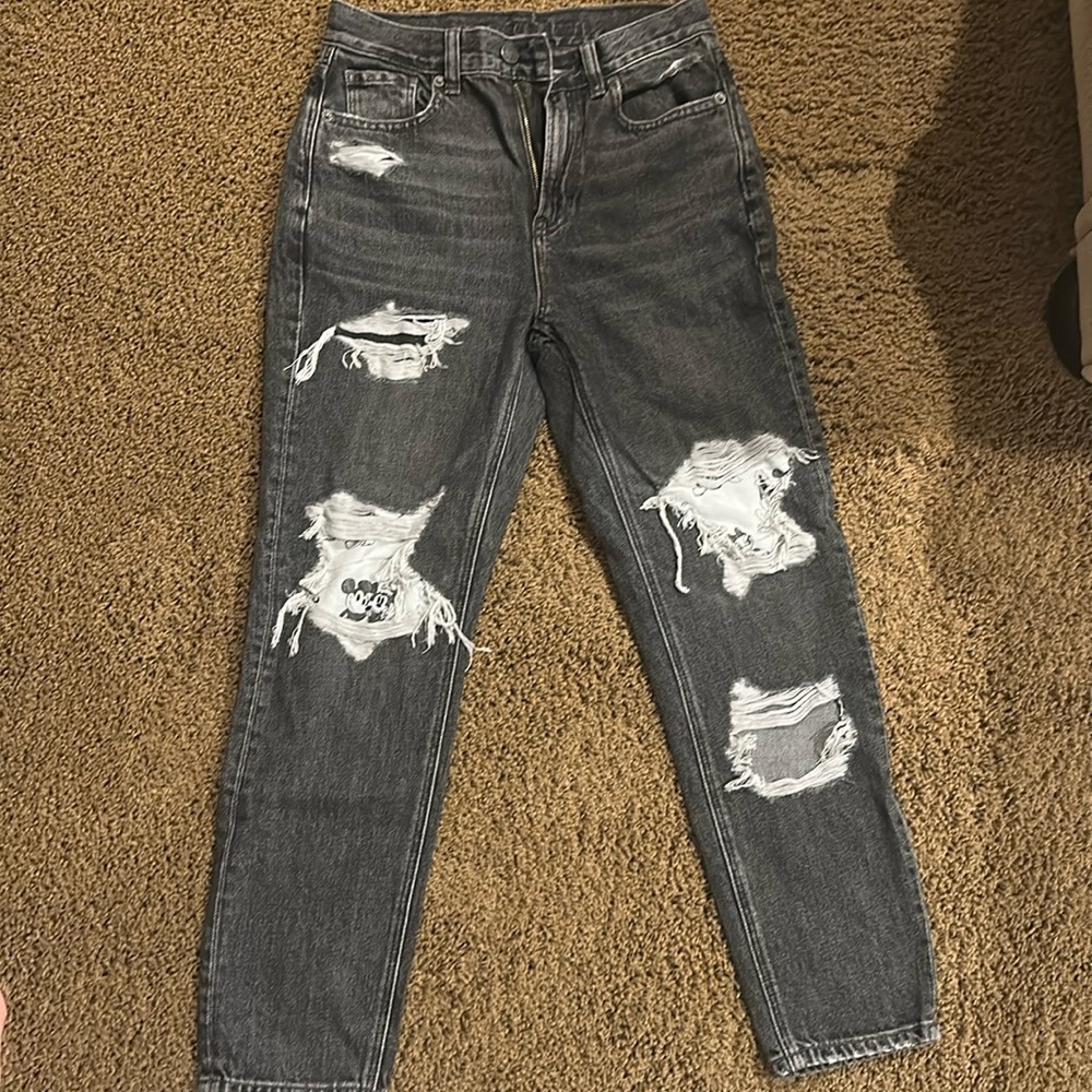 American Eagle X Disney Distressed Mom Jeans Black